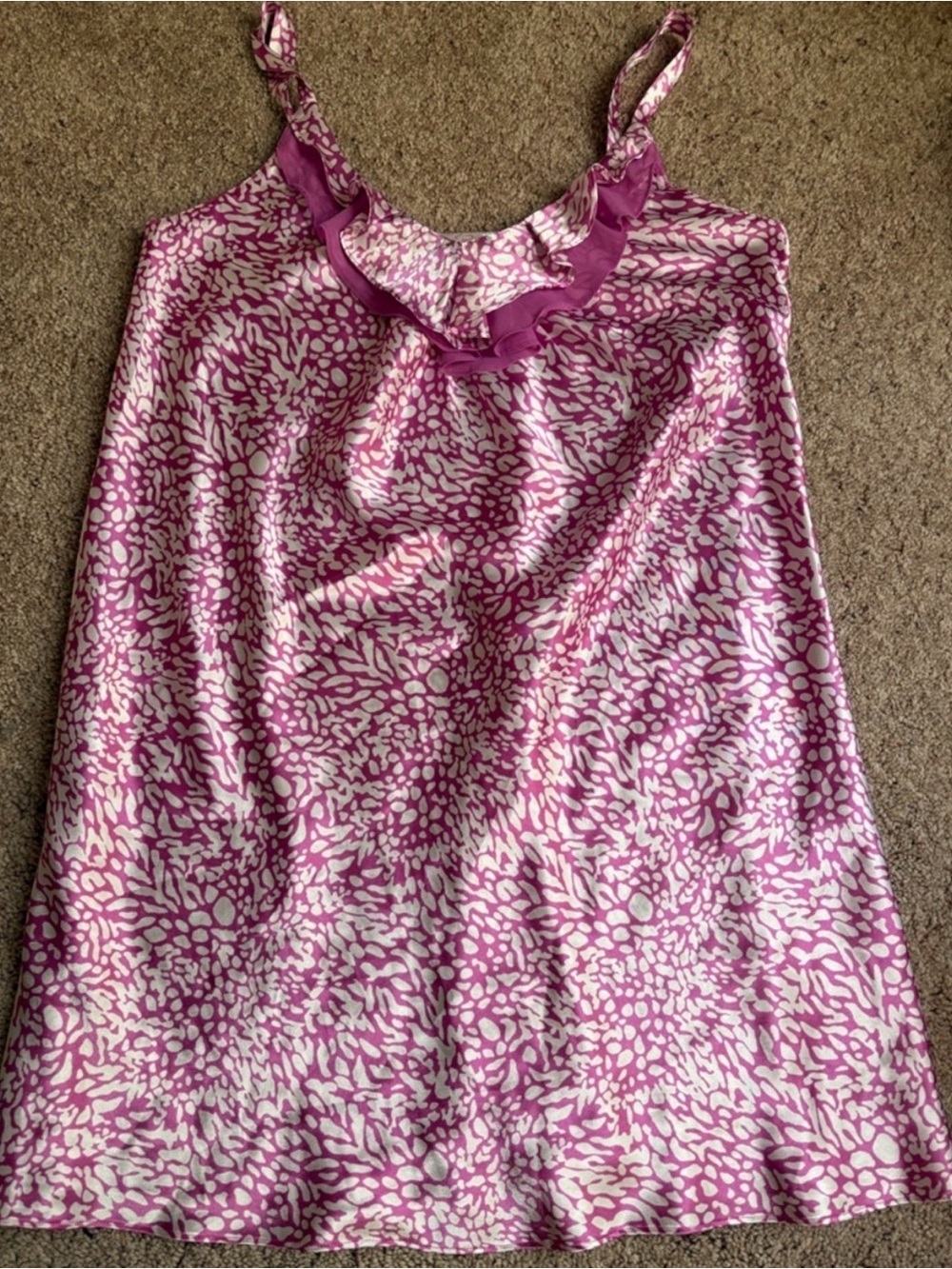 Oscar de la Renta Pink Label Silky Dotted Ruffle Slip Chemise Size XS satin